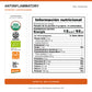 Tabla nutricional y certificaciones vigentes de Antiinflammatory: porción de 5 g y 30 porciones por envase