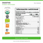Tabla nutricional y certificaciones vigentes de Digestive: porción de 4,6 g y 30 porciones por envase