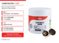 Frasco Energy Ipoki junto a composición de 80 % maca negra gelatinizada, 12 % cúrcuma, 7 % jengibre y 1 % pimienta negra