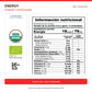Tabla nutricional y certificaciones vigentes de Energy: porción de 6,2 g y 30 porciones por envase