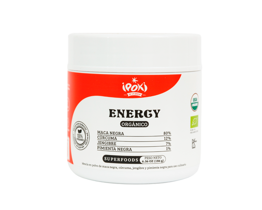 Energy Ipoki – Maca negra orgánica en polvo para el rendimiento físico Frasco Energy Ipoki 186 g, maca negra orgánica del Perú